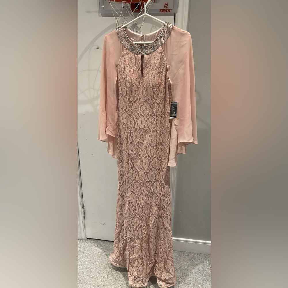 Elegant Pink Lace Dress with Sheer Overlay